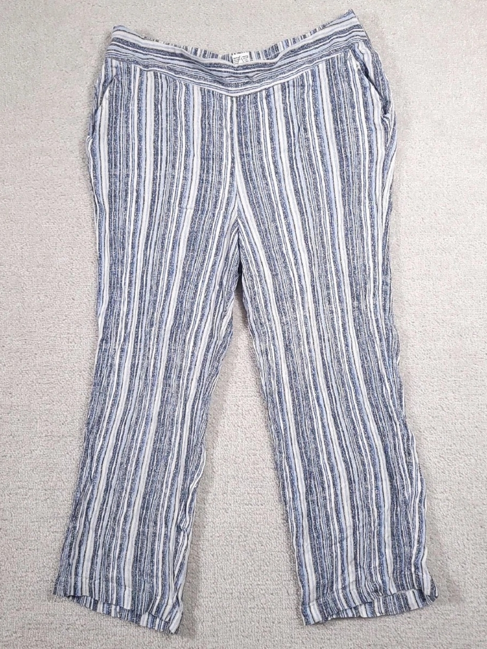 Nine West Pull On Capri Pants Women's Small Blue Stripe Pockets Soft